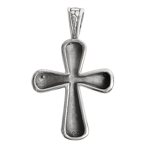 Sterling silver cobblestone Cross pendant, back view.