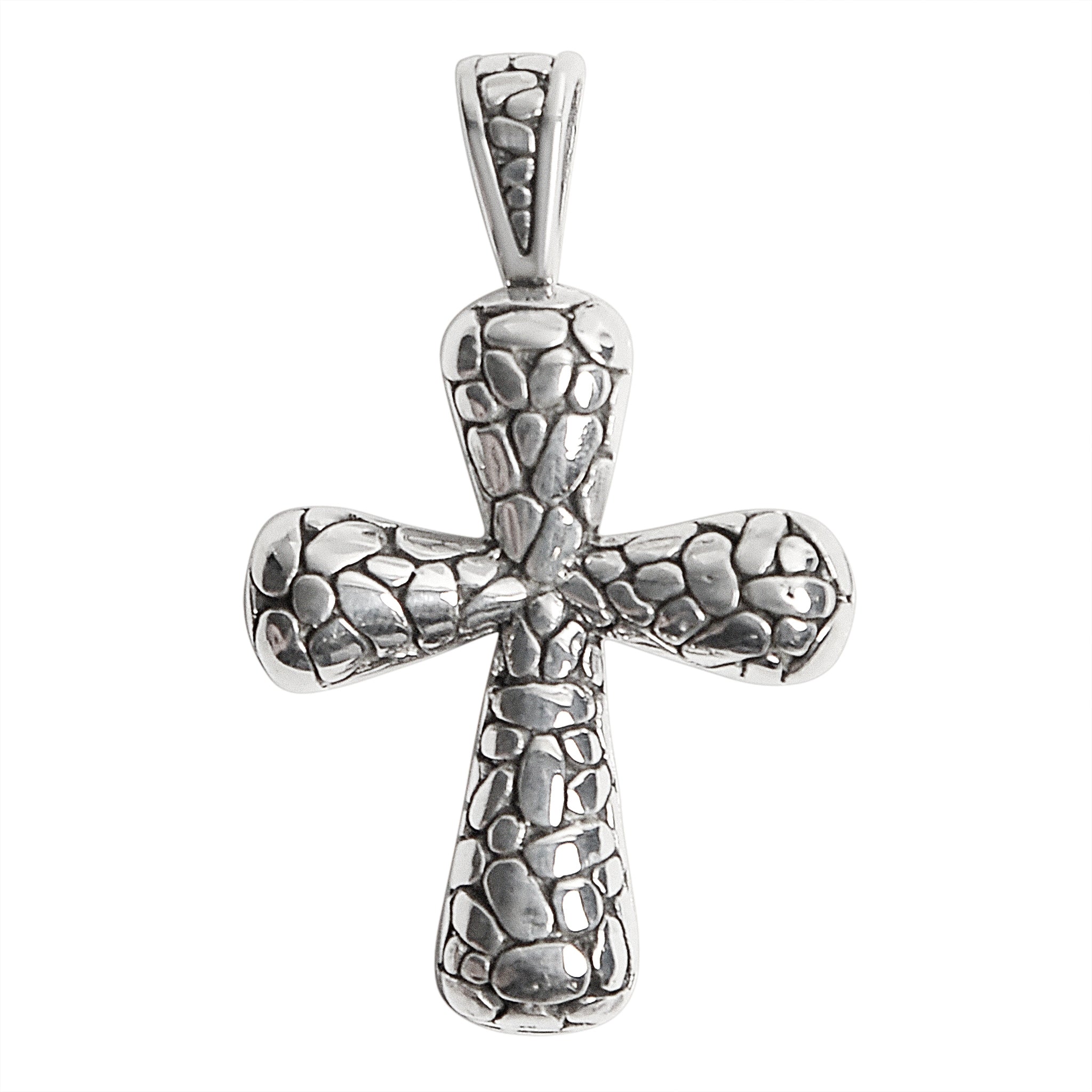 Sterling Silver Cobblestone Cross Pendant / SSP0088-Silver Cross Pendant- Handmade Silver Necklace- Hypoallergenic Jewelry- Charm Pendent- Handmade Pendant