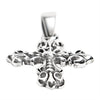 Sterling silver filigree Cross pendant at an angle.
