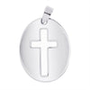 Sterling silver oval Cross cutout pendant, back view.