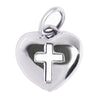 Sterling silver heart cross cutout pendant, back view.