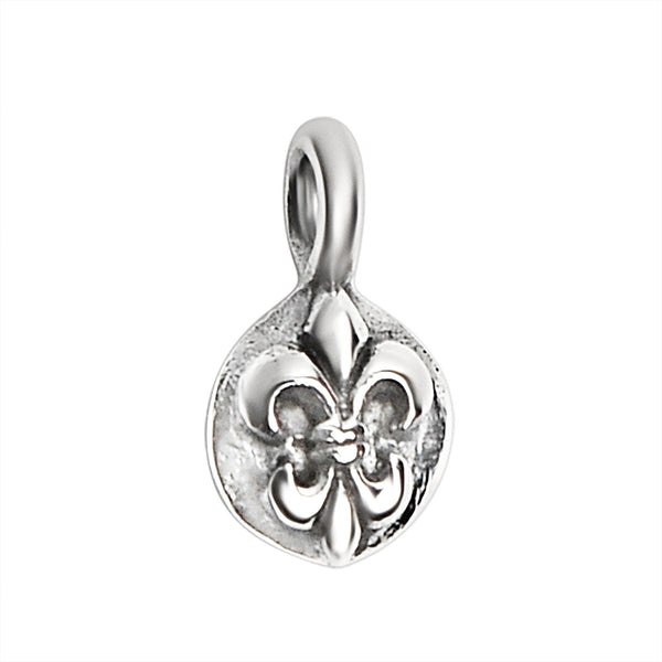 Sterling silver Fleur de Lis pendant, back view.