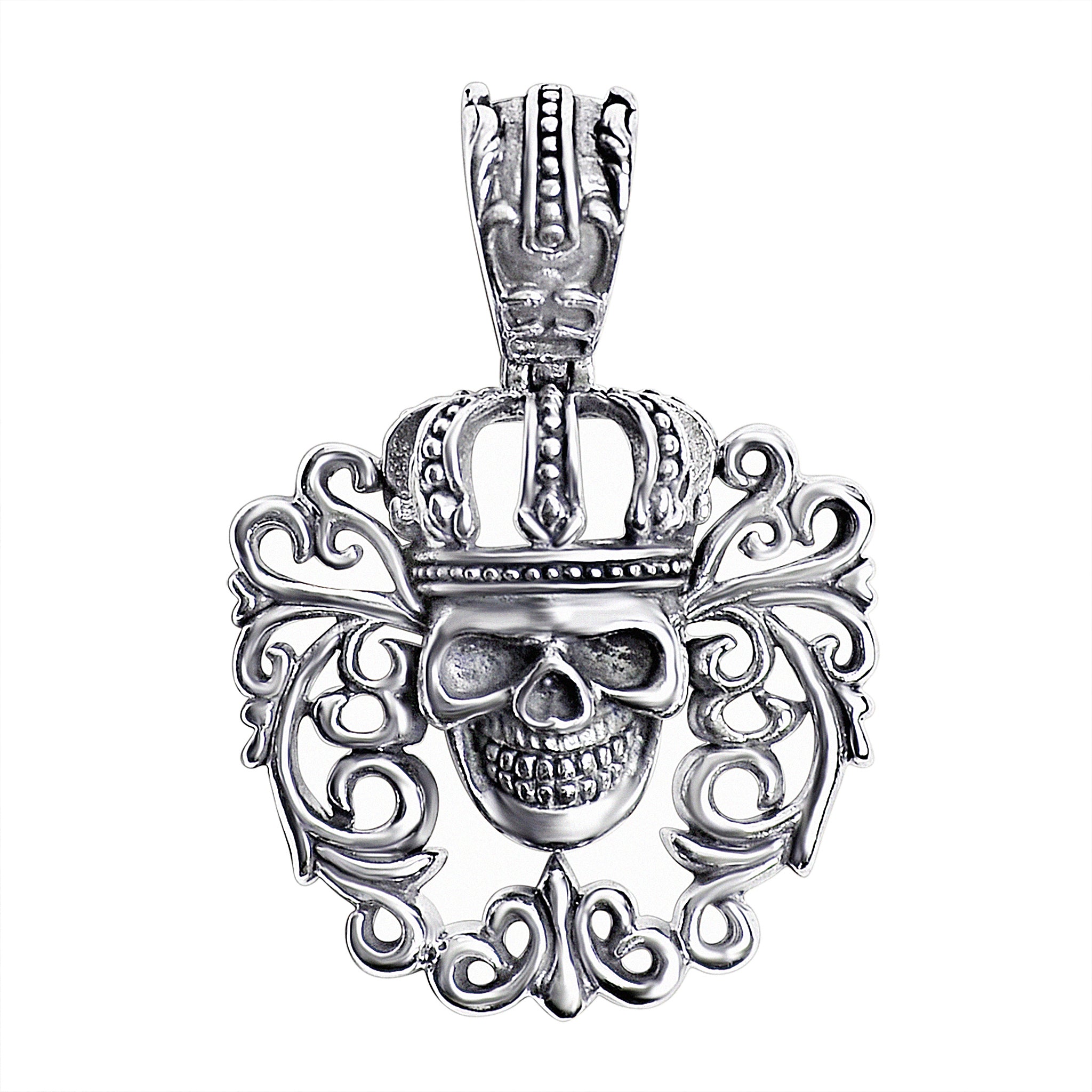 SSP0117 - Sterling Silver Filigree King Skull Pendant-sterling silver pendant- .925 sterling silver pendant- Black Friday Gift- silver pendant- necklace pendant
