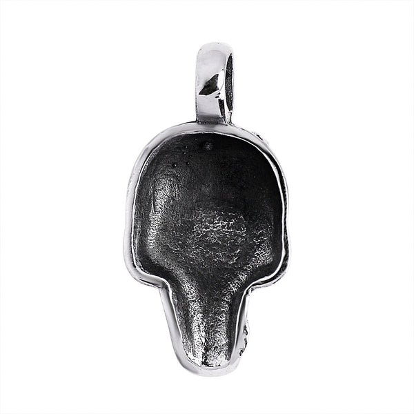 Sterling silver skull pendant, back view.