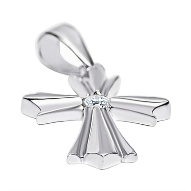 Sterling silver Cross with a Cubic Zirconia center pendant at an angle.