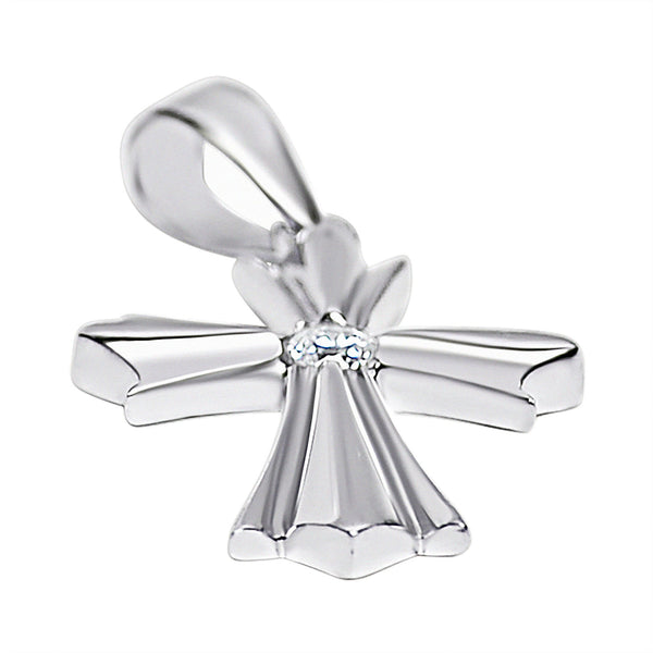 Sterling silver Cross with a Cubic Zirconia center pendant at an angle.