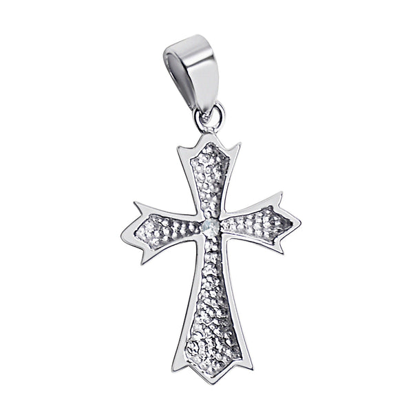 Sterling silver Cross with a Cubic Zirconia center pendant, back view.