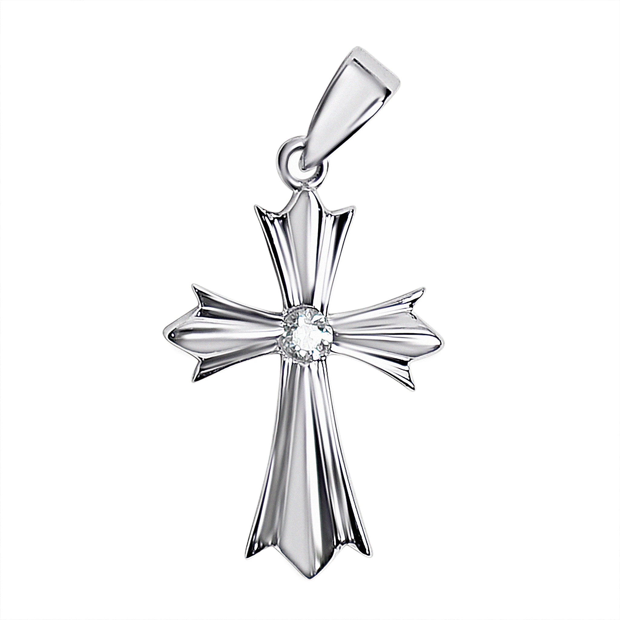 Sterling Silver Cross with CZ Center Pendant / SSP0128-Handmade Silver Necklace- Hypoallergenic Jewelry- Charm Pendent- Handmade Pendant- Gift Pendent
