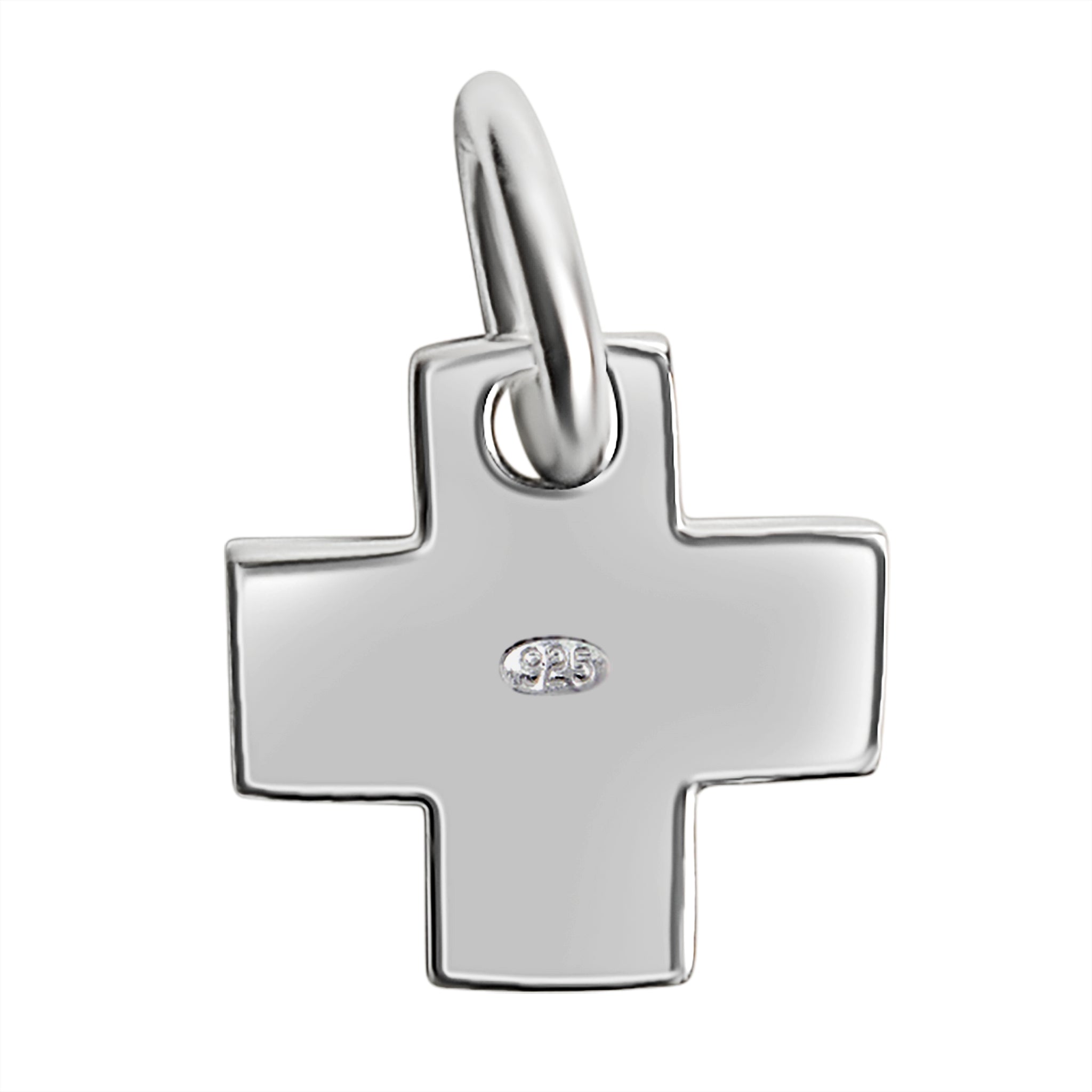 Sterling silver Greek Cross pendant, back view.