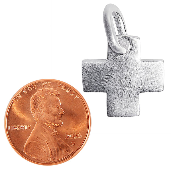 Sterling silver Greek Cross pendant with a penny for scale.