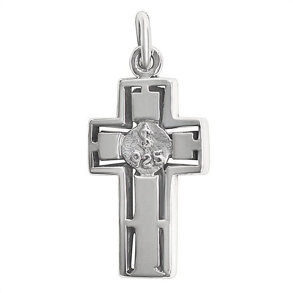 Sterling silver Crucifix Cross pendant, back view.
