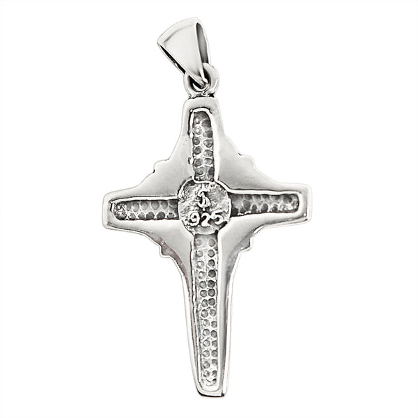 Sterling silver Crucifix Cross pendant, back view.