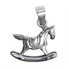 Sterling silver rocking horse pendant, back side.
