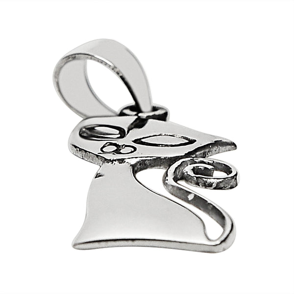 Sterling silver cat pendant at an angle.