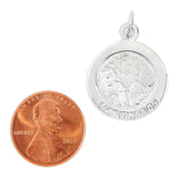 Sterling silver "Confirmation" pendant with a penny for scale.