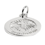 Sterling silver "Confirmation" Cross pendant at an angle.