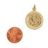 Sterling silver 18K gold PVD Coated "Holy Communion" pendant with a penny for scale.