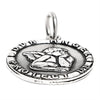 Sterling Silver "Our Angel Protect Us" angel pendant at an angle.