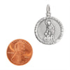 Sterling silver "Saint Lazarus Protect Us" pendant with a penny for scale.