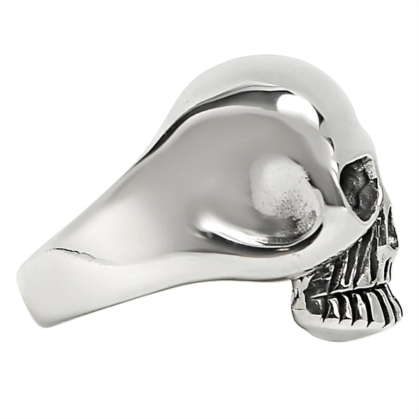 Sterling silver skull ring side view.