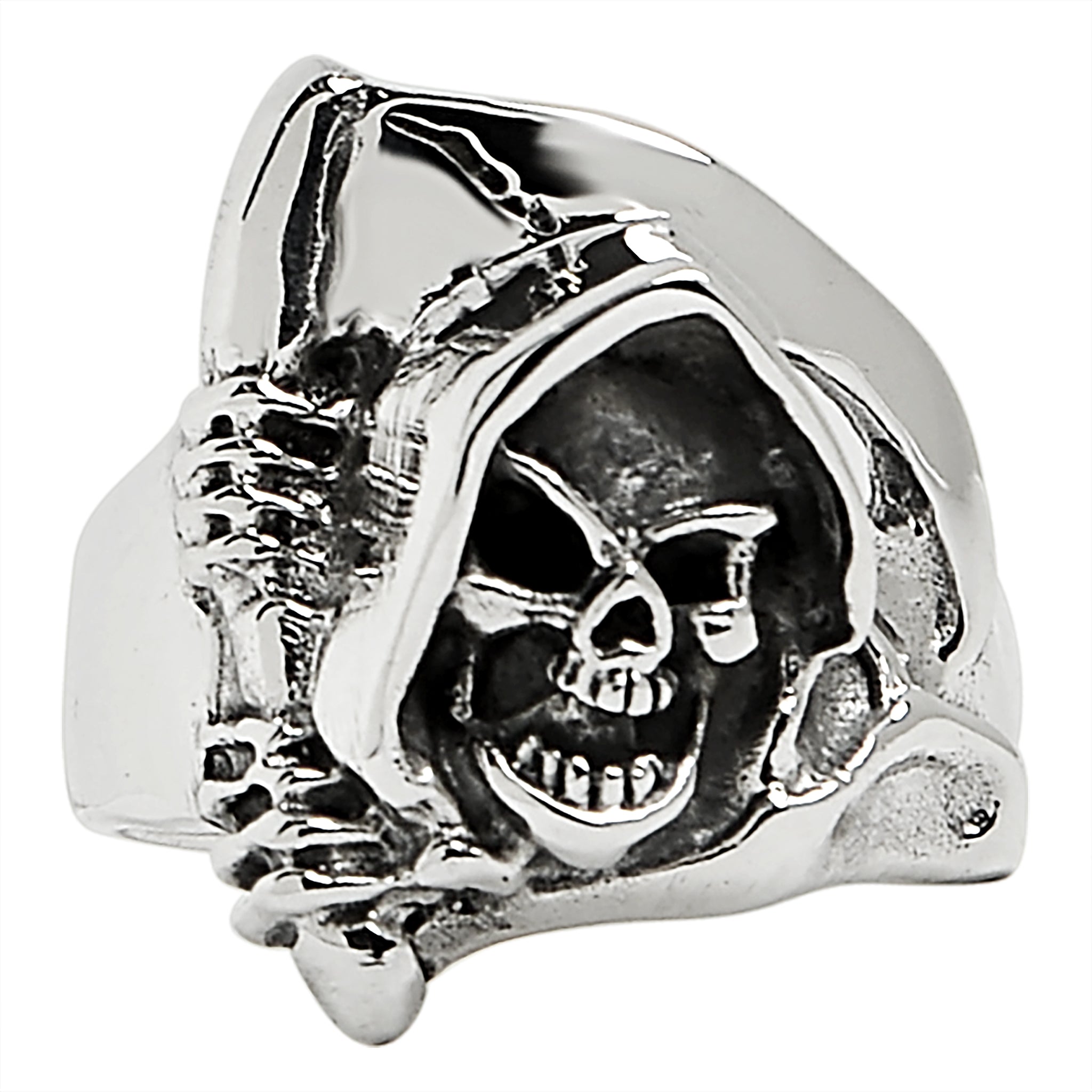 Biker Jewelry Shop-Sterling Silver Grim Reaper Skull Ring 12 Size-12
