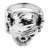 Sterling silver pirate skull ring angled down.