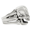 Sterling silver screaming cracked skull with bones ring side view.