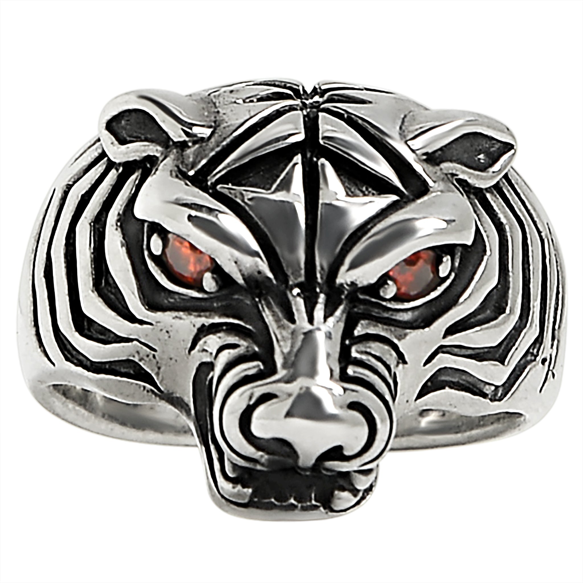 Sterling Silver Red CZ Eyed Tiger Ring / SSR0015-sterling silver pendant- .925 sterling silver pendant- Black Friday Gift- silver pendant- necklace pendant