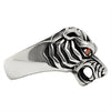 Sterling silver red Cubic Zirconia eyed tiger ring side view.