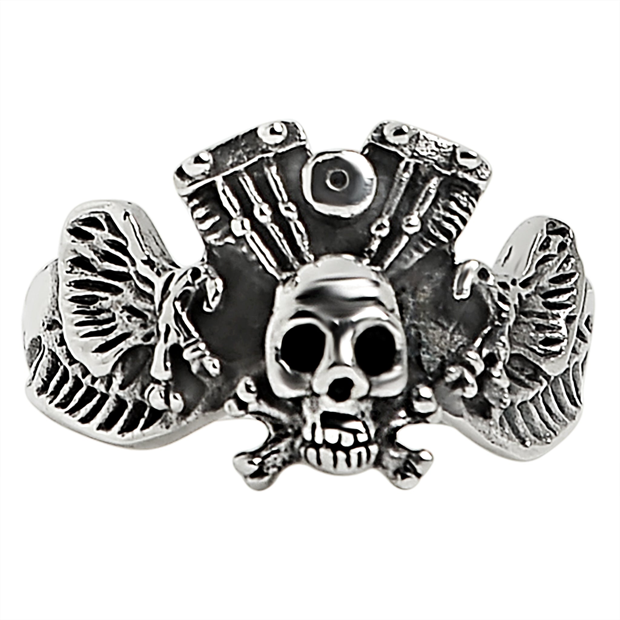 Sterling Silver Winged Skull & Crossbones Eagle Engine Ring / SSR0021-sterling silver pendant- .925 sterling silver pendant- Black Friday Gift- silver pendant- necklace pendant
