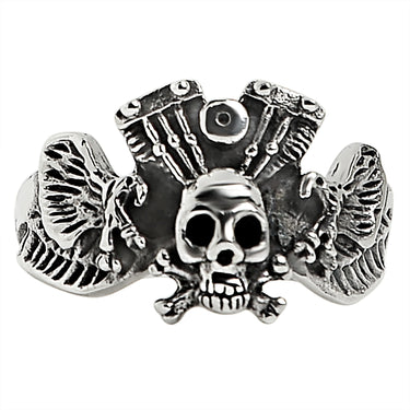 Sterling Silver Winged Skull & Crossbones Eagle Engine Ring / SSR0021-sterling silver pendant- .925 sterling silver pendant- Black Friday Gift- silver pendant- necklace pendant