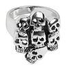 Sterling silver skull pile ring at an angle.