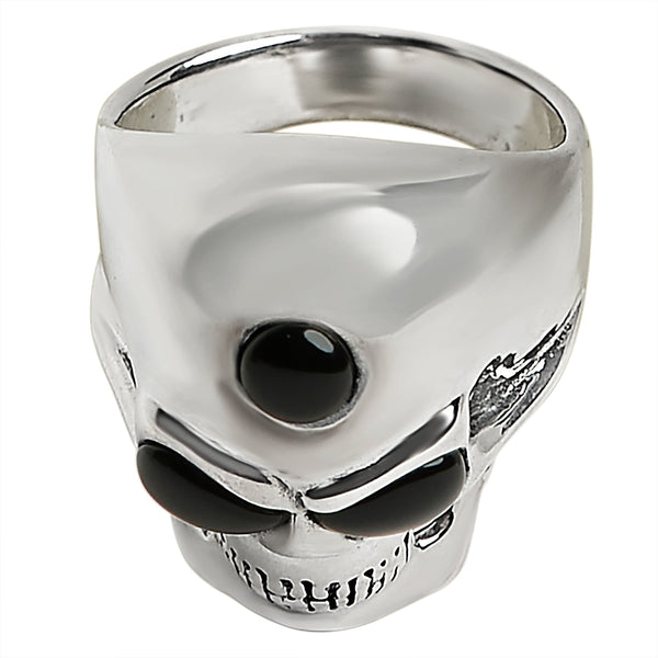 Sterling silver black eyed skull with 3rd eye ring angled down.
