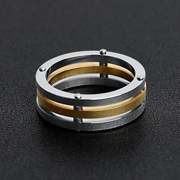 Gold PVD Coated Spaced Stainless Steel Ring / SSS0260