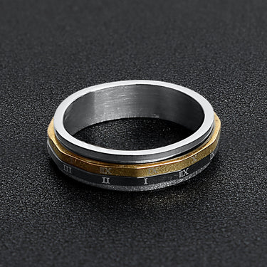 Roman Numerals Gold Black Spinner Stainless Steel Ring Lifestyle