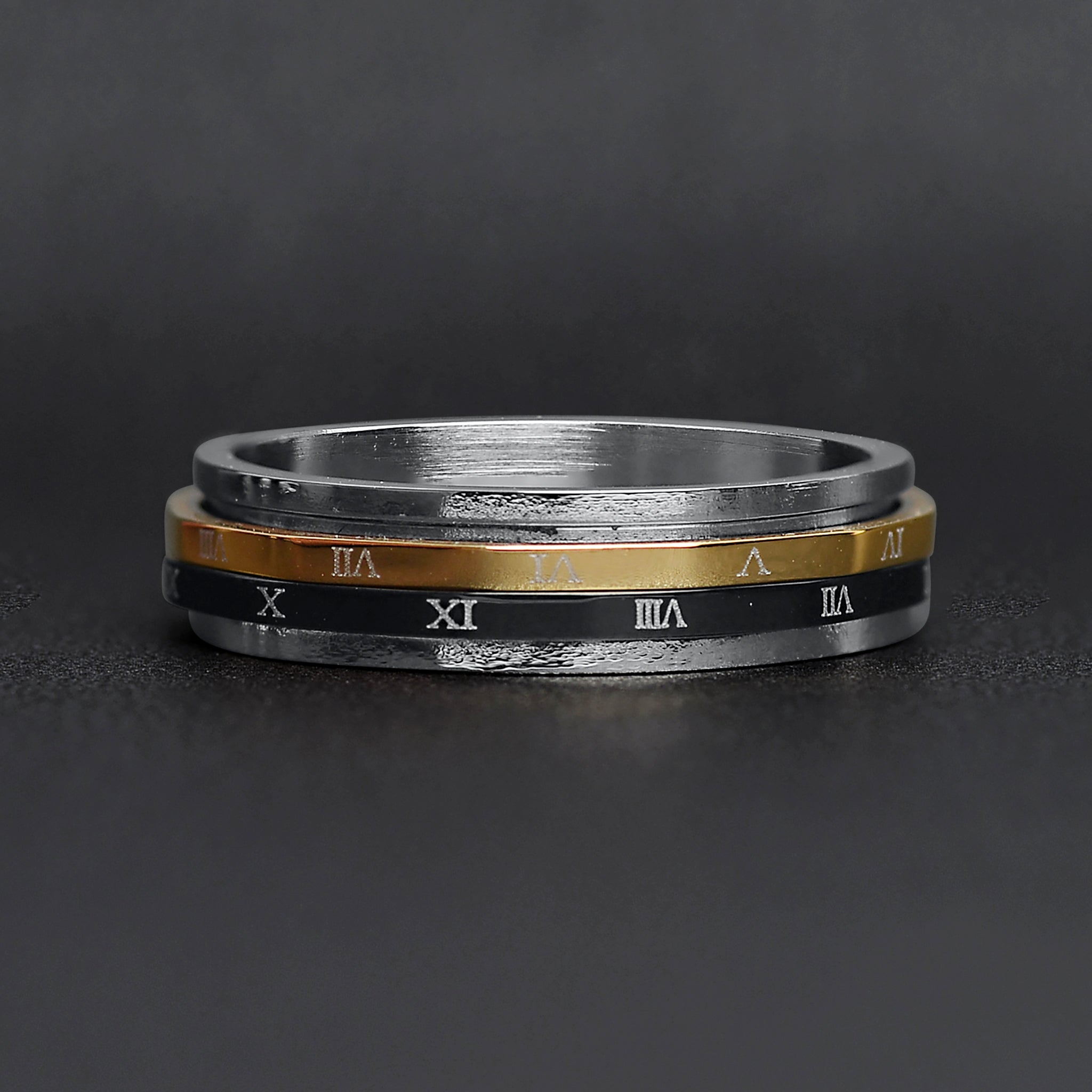Roman Numerals Gold Black Spinner Stainless Steel Ring Ssu011 ...