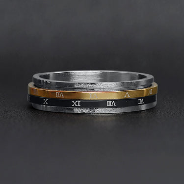 Roman Numerals Gold Black Spinner Stainless Steel Ring Lifestyle