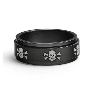 Black Stainless Steel White Skull Spinner Ring