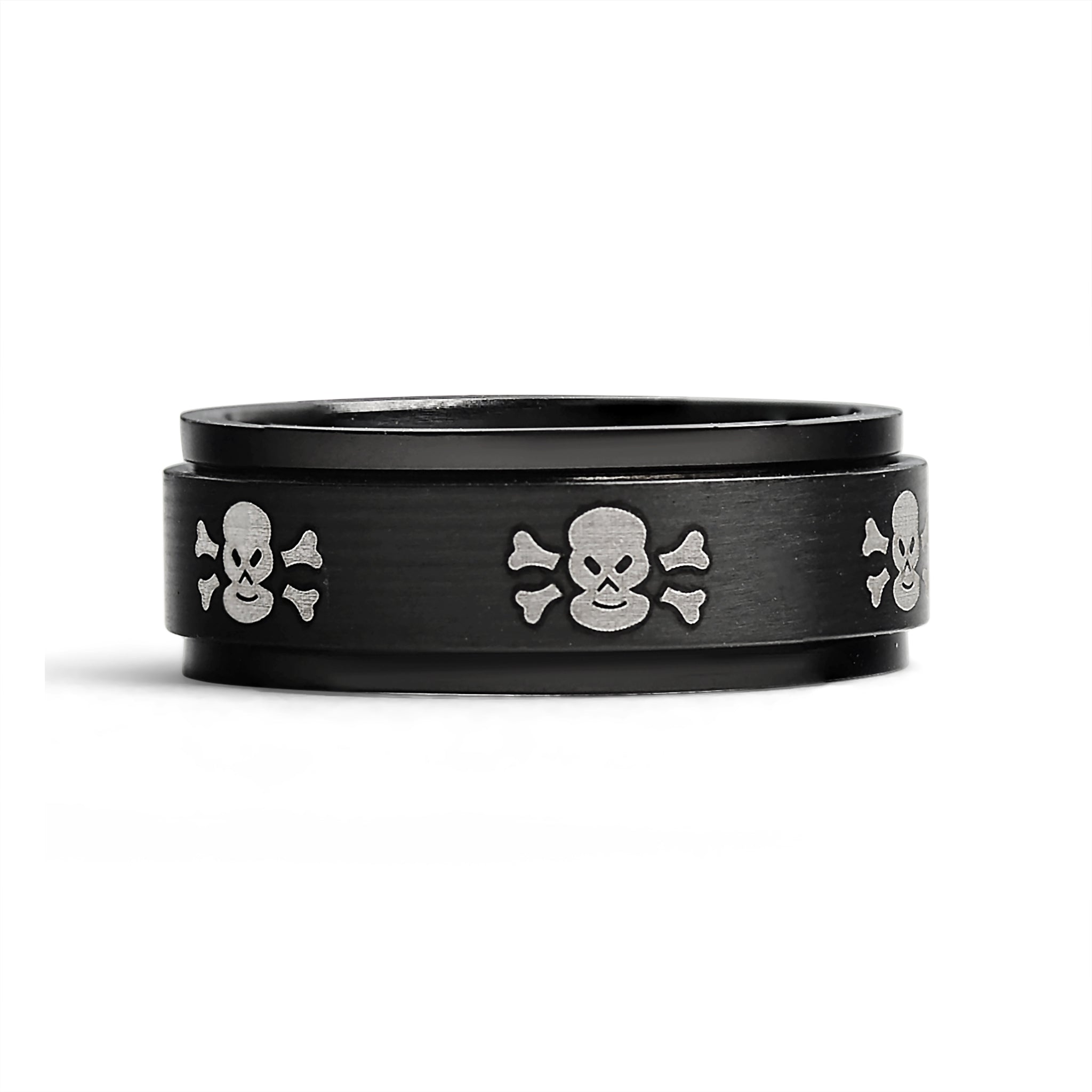 Black Stainless Steel White Skull Spinner Ring