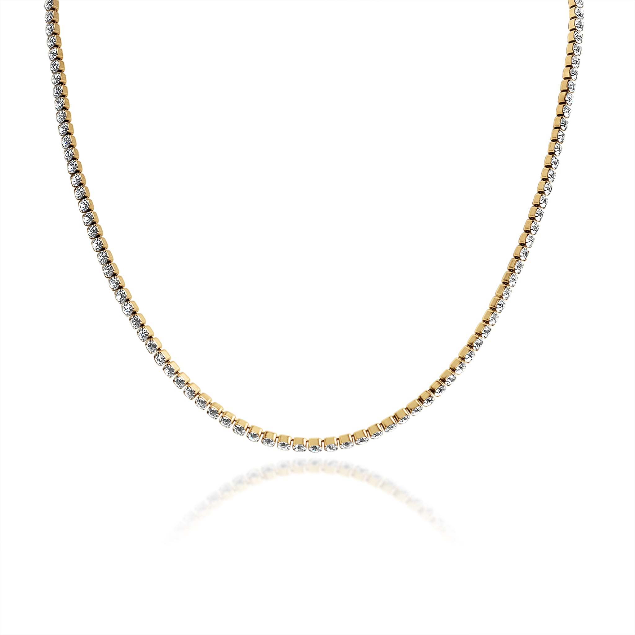 18k Gold PVD Coated Stainless Steel CZ Tennis Chain Necklace With 2" Extension / TNN0002