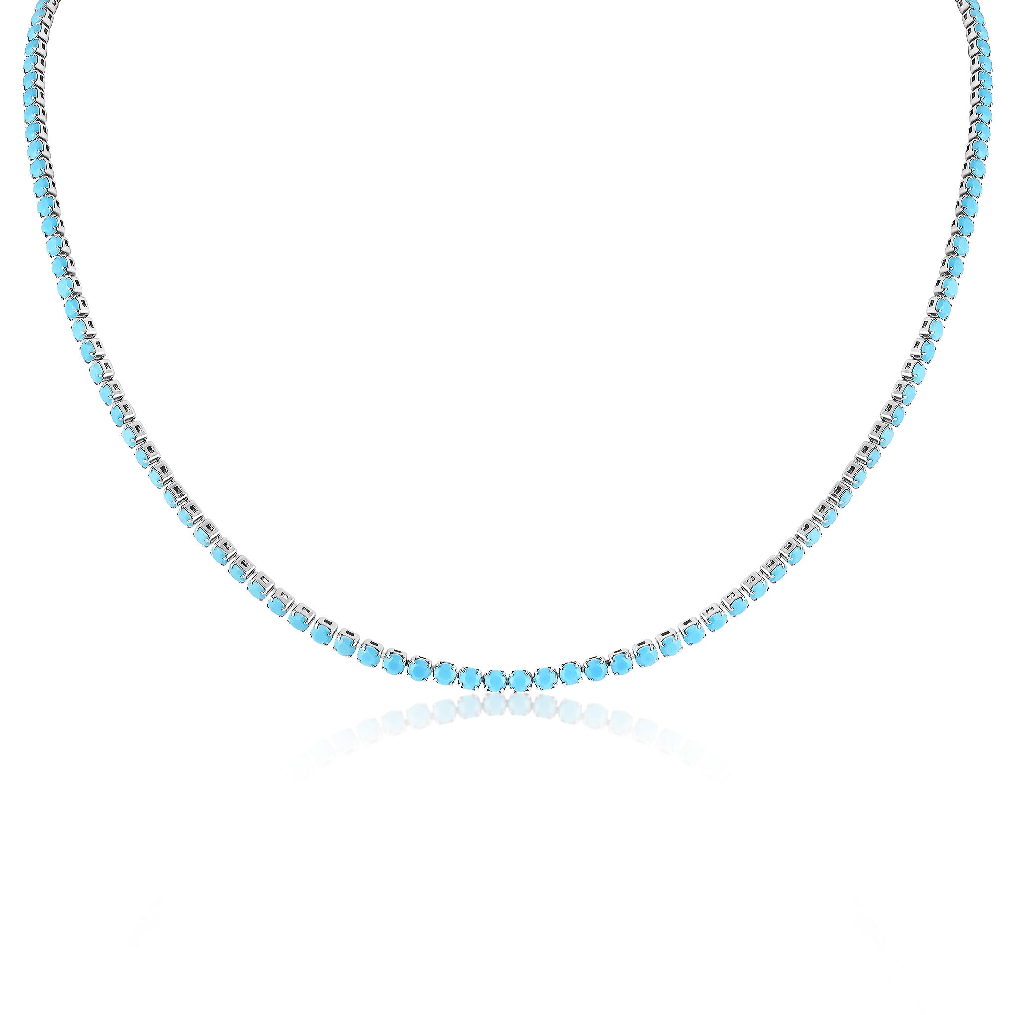Stainless Steel Turquoise Rhinestone Tennis Chain Necklace With 2" Extension / TNN0005
