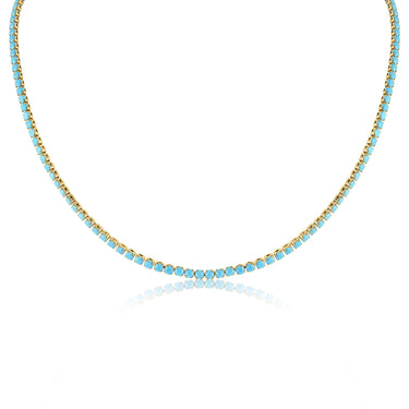 18K Gold PVD Stainless Steel Turquoise Rhinestone Tennis Chain Necklace 