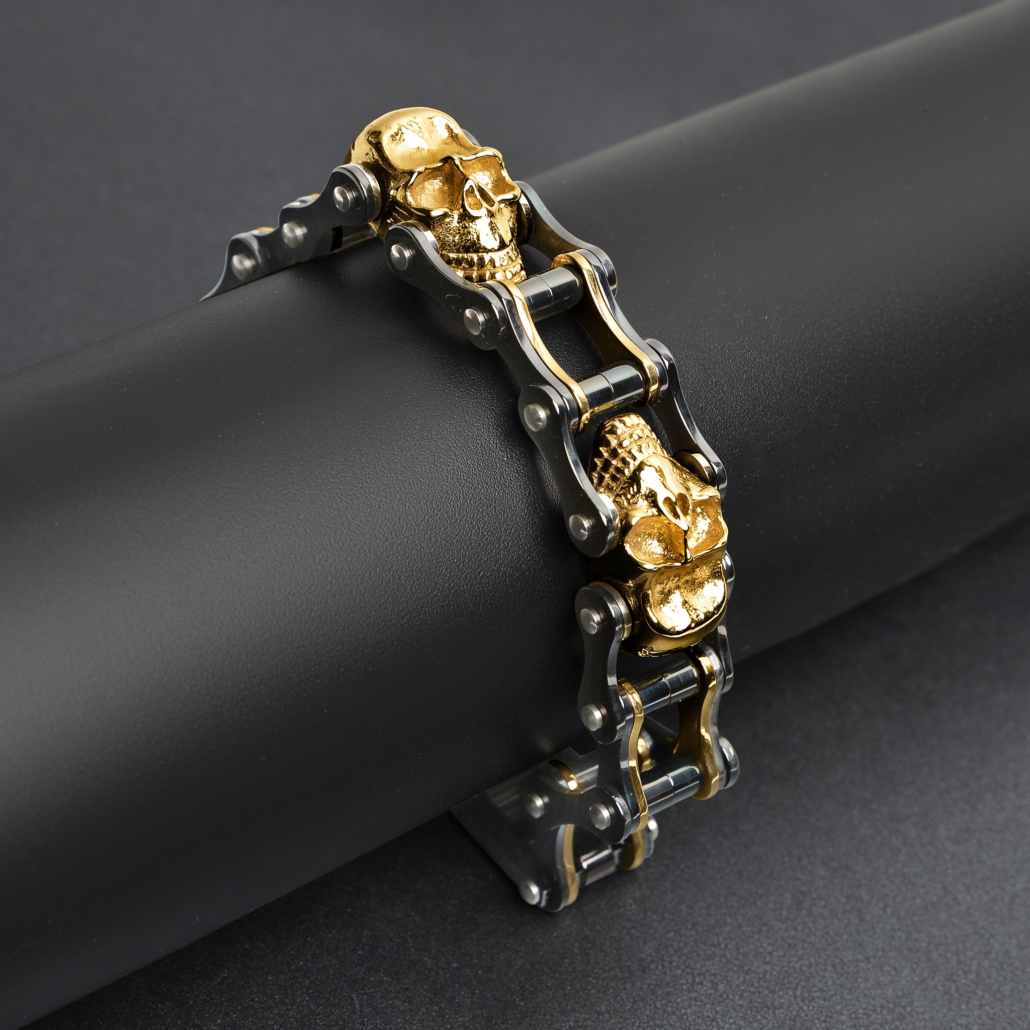 18k Gold PVD Rostfritt stål Black Skull Armband / WCB1003