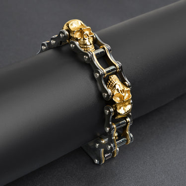 18K Gold PVD Stainless Steel Black Skull Bracelet / WCB1003