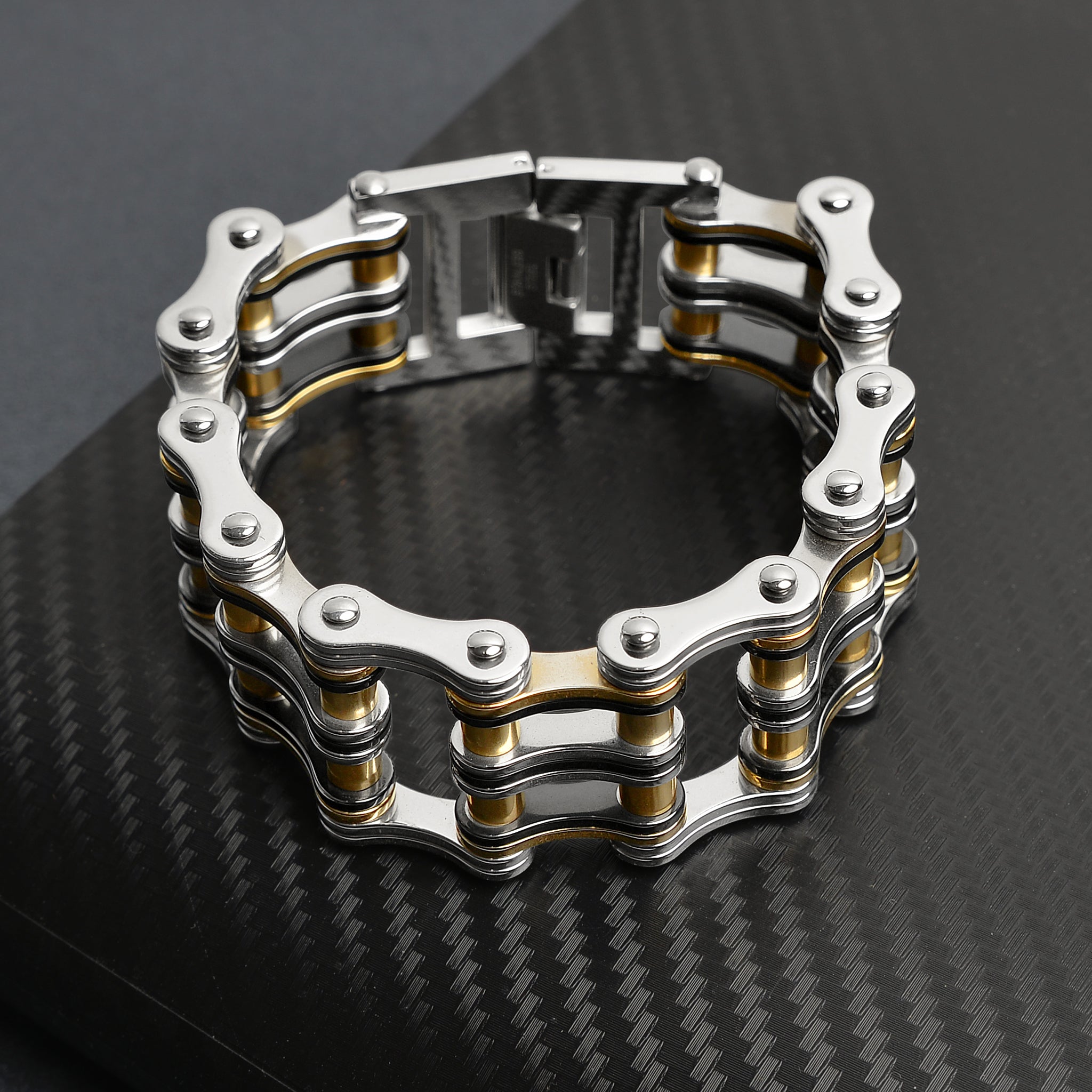 18k solid gold mens motorcycle/bike chain bracelet 8.5