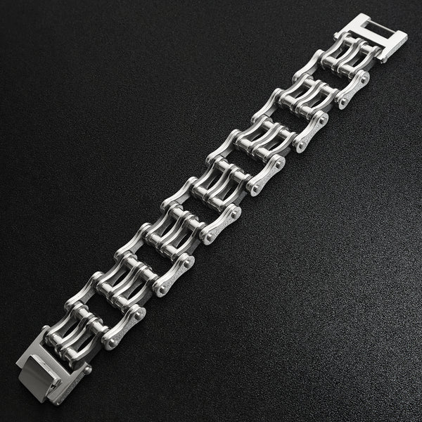 Stainless Steel And Black Double Bike Chain Bracelet / WCB1009