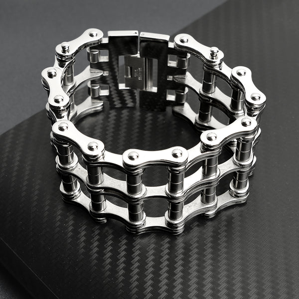 Stainless Steel Heavy Double Bike Chain Bracelet / WCB1011