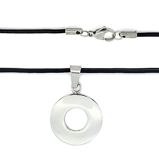 Washer Leather Necklace / WN0002-Silver leather necklace Men roman necklace washer jewelry Silver necklace