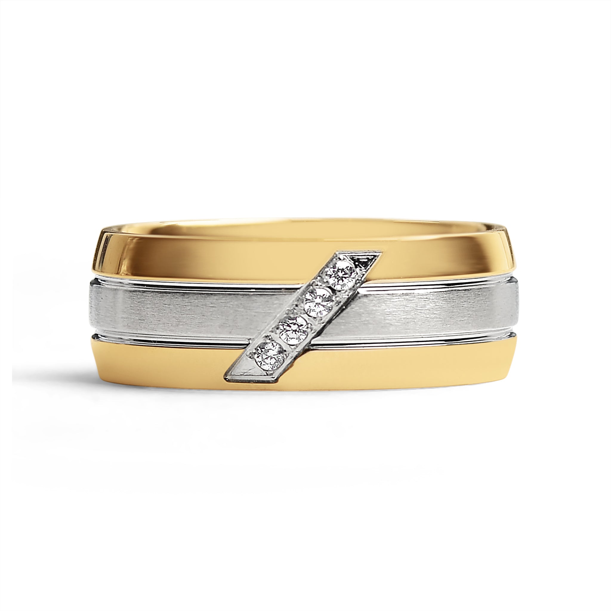 Gold Polished Groove Pattern Ring With CZ Accents