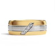 Gold Polished Groove Pattern Ring With CZ Accents